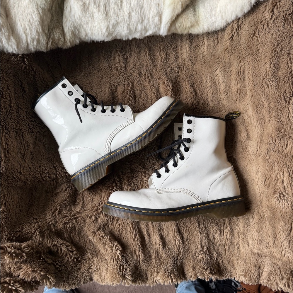 White Lace-Up Combat Boots with Black Laces doc martens
